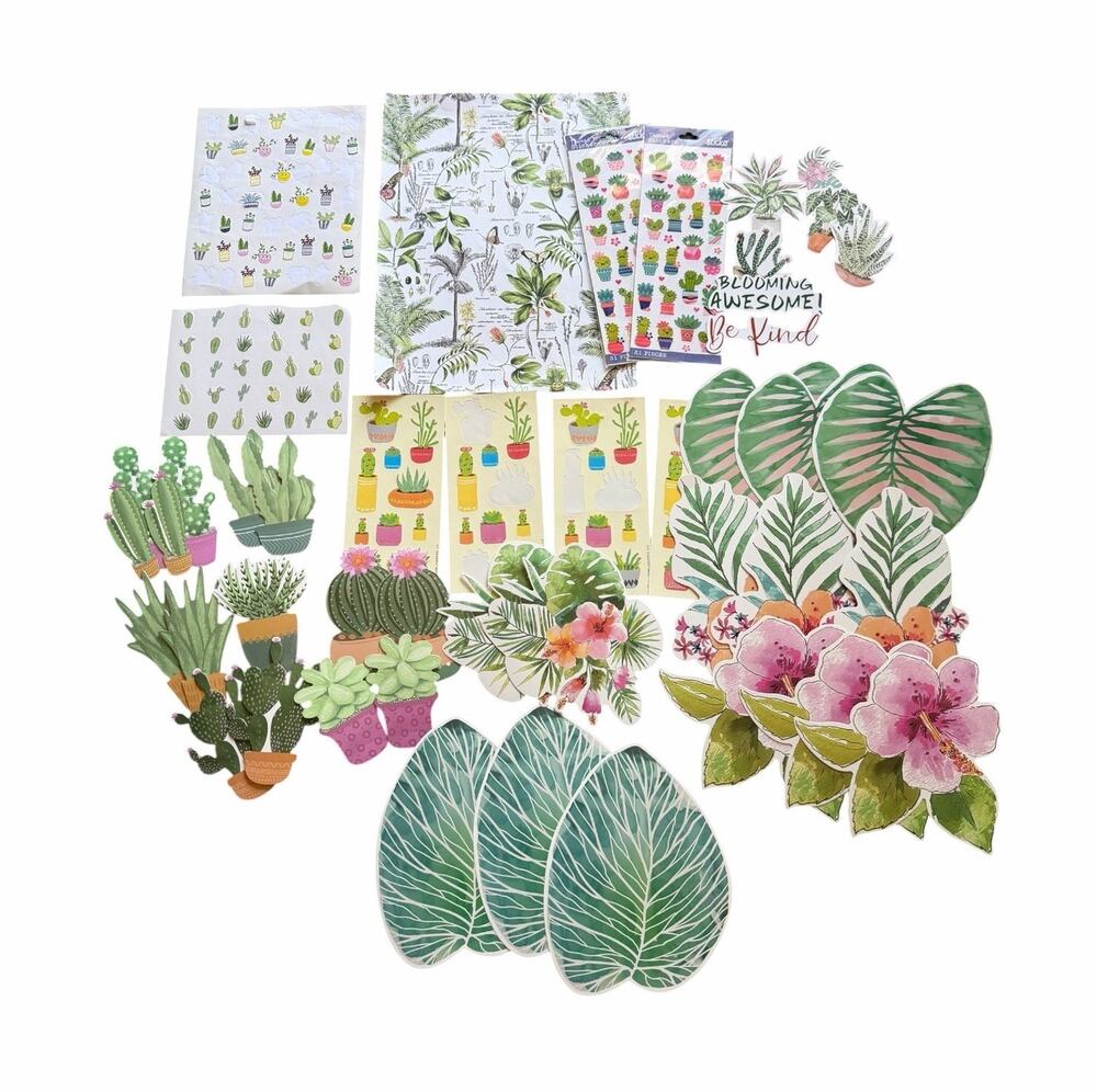 Botanical Scrapbook Craft Lot Cactus Succulent Tropical Plant Stickers Die Cuts